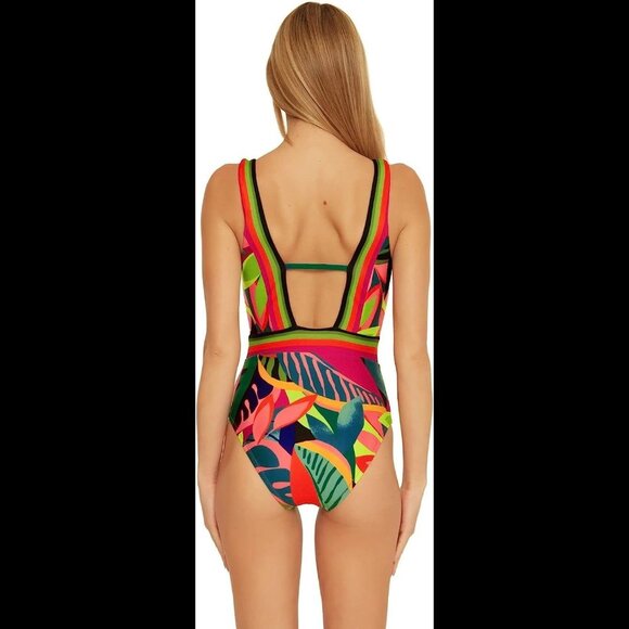 Trina Turk Rainforest Plunge One-Piece Swimsuit Size 14 - NWT Brand New! - Picture 4 of 8